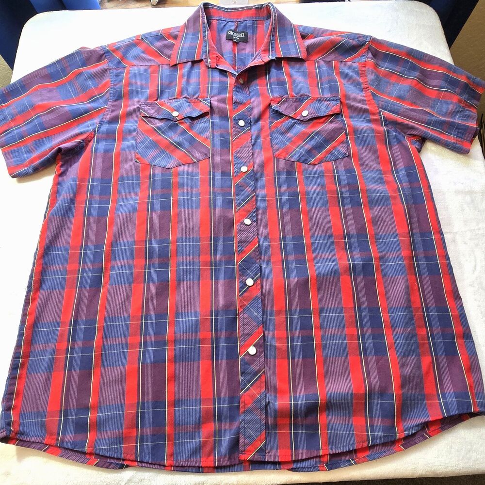 Gioberti Men’s Western Style White Pearl Snap Shirt Sz XL Multi Color Plaid